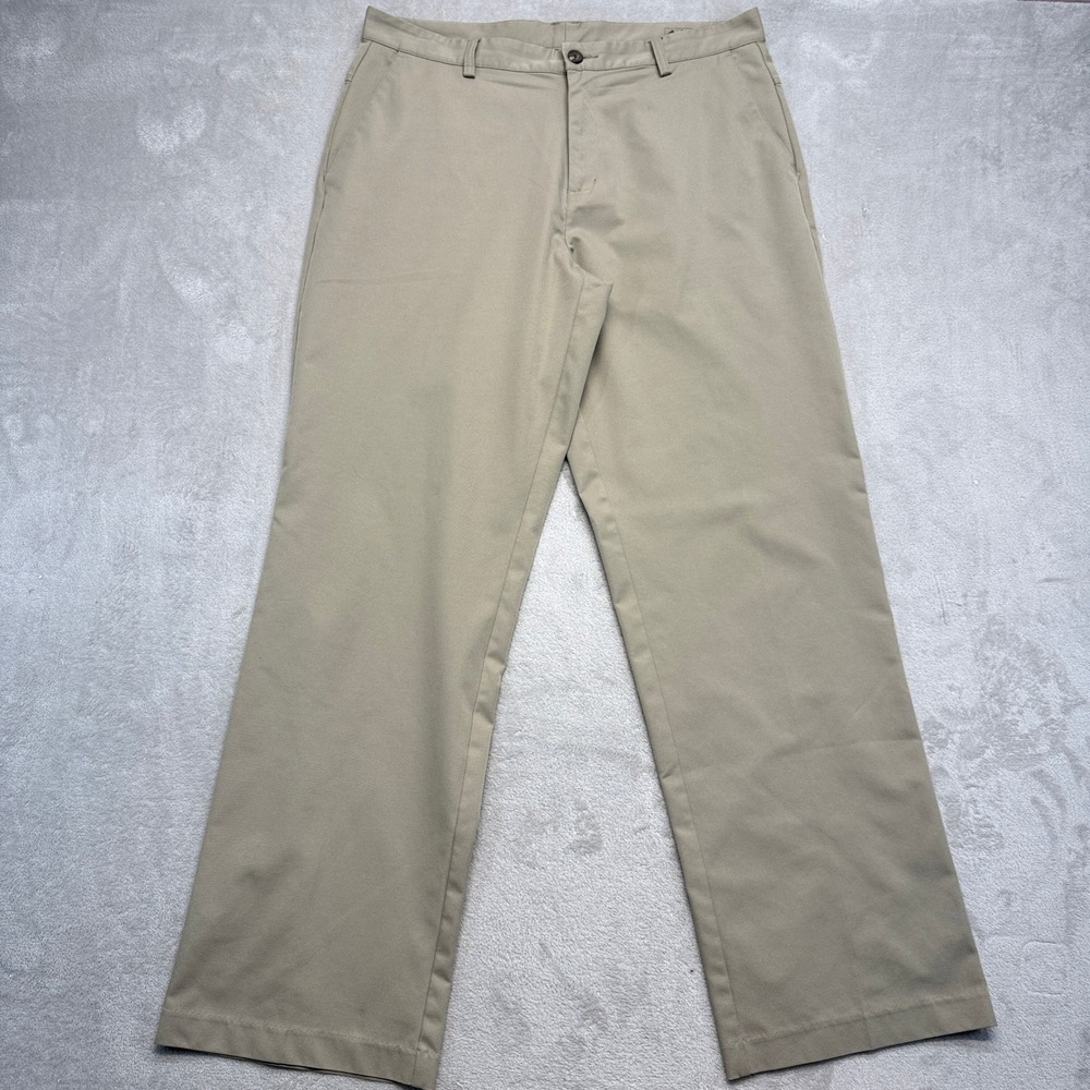 Adidas Pants Mens 34x32 Tan Climalite Golf Flat Front Straight Leg Performance